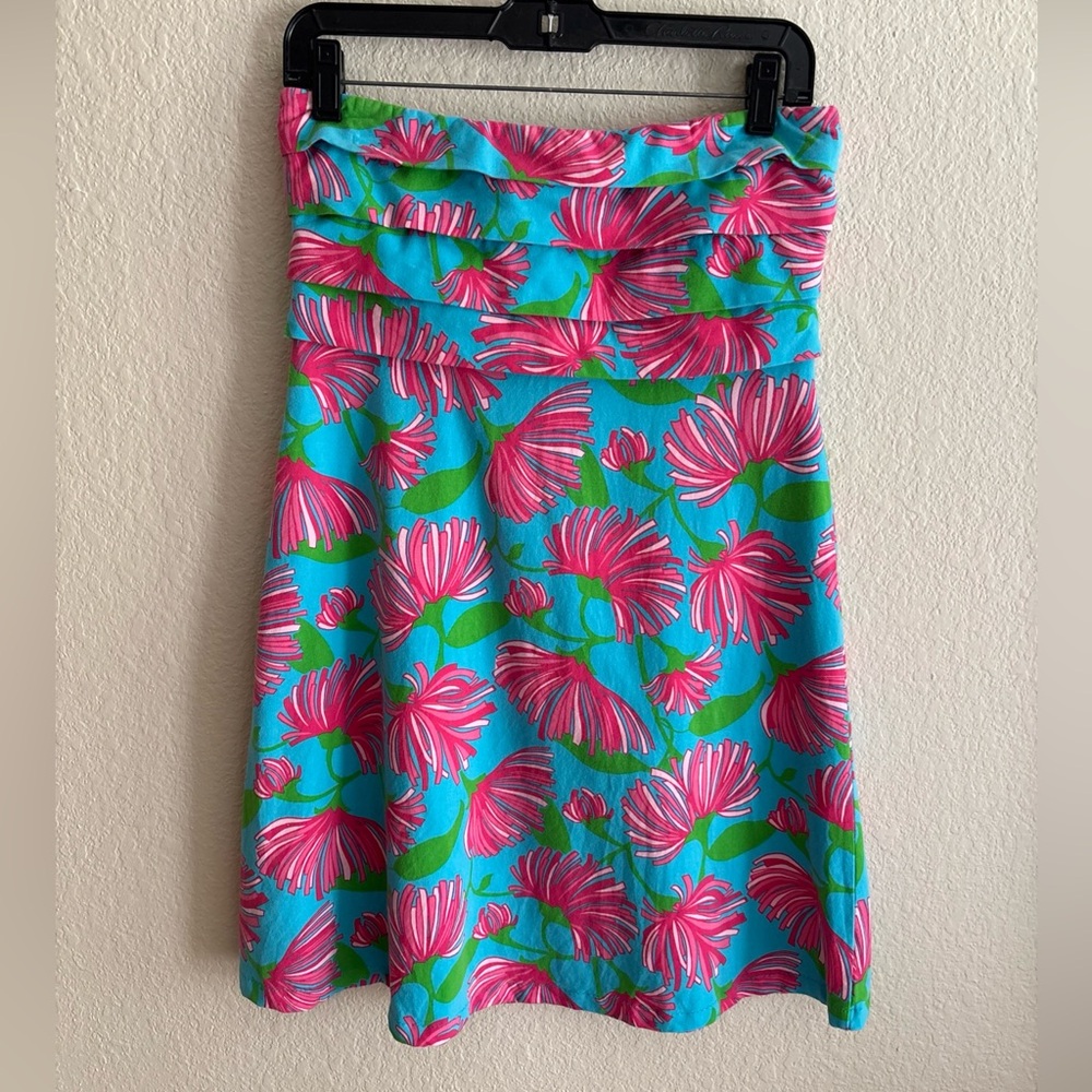 Lilly Pulitzer Pink and Green Floral Strapless Dress Size Medium